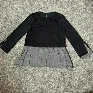 Zara Basic Collection- Top Mixed Media Blouse -striped Black And White Small